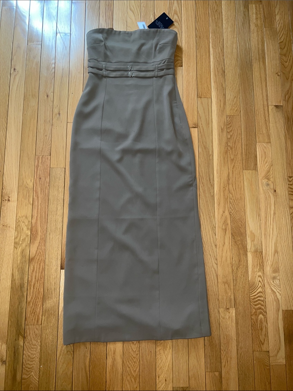 Strapless Taupe Column Maxi Dress - Sleek Evening Style